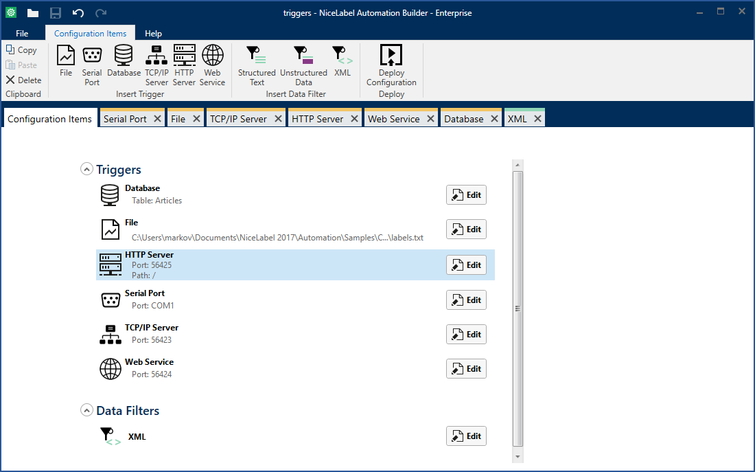 NiceLabel Automation Enterprise Triggers